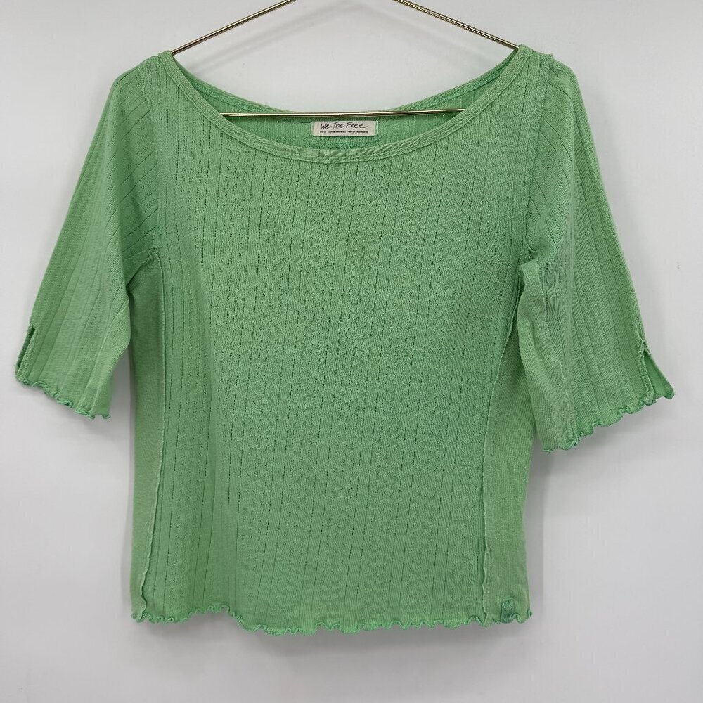 We The Free Green Ribbed Knit Coquette Top Romantic Cottagecore Women's L
